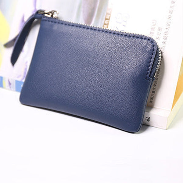 Cute Women Leather Mini Zip Coin Wallet Navy Coin Wallets Small Slim Zip Change Wallet For Women