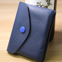 Cute Women Blue Leather Mini Billfold Wallet Handmade Coin Wallets Slim Change Wallets For Women