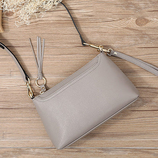 Gray Zip Leather Wristlet Wallet Womens Small Crossbody Purse Minimalist Shoulder Bag for Women