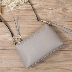 Gray Zip Leather Wristlet Wallet Womens Small Crossbody Purse Minimalist Shoulder Bag for Women