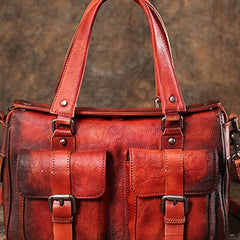 Handmade Red Leather Womens Satchel Shoulder Bag Best Handbag Vintage Crossbody Purses for Ladies