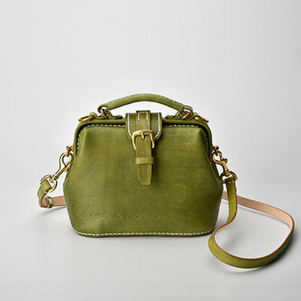 Handmade Womens Green Leather Small doctor Purse Green shoulder doctor bags for women