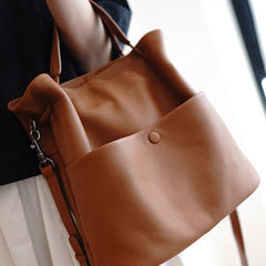Cute Tan Leather Bucket Tote Shoulder Bag Women Barrel Tote Handbag for Women