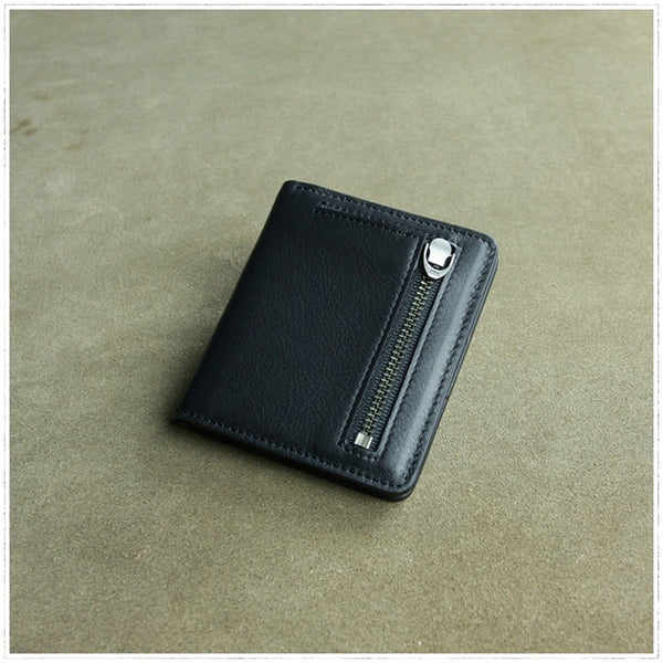 Cute Women Light Black Leather Small Bifold Wallet Billfold Wallet with Coin Pocket For Women