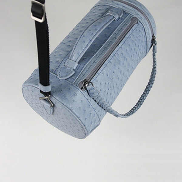 Cute Womens Light Blue Leather Bucket Shoulder Purse Barrel Crossbody Bag Purse for Ladies