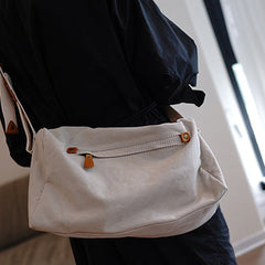 Large White Canvas Boston Shoulder Bag Women Travel Canvas Crossbody Bag for Women