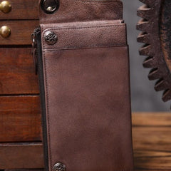Dark Brown Leather Biker Wallet Leather Chain Wallet Men Long Biker Chain Wallet