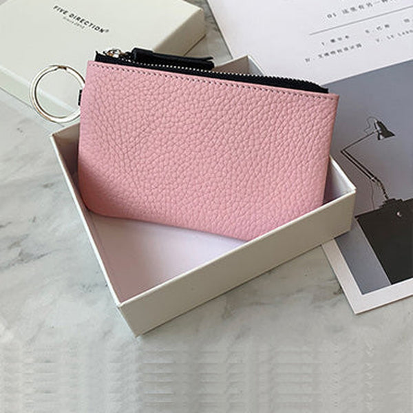 Cute Pink Leather Small Change Wallet Women Keychain with Wallet Zipper Coin Wallet For Women