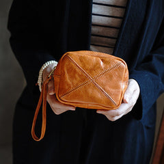 Vintage Tan Leather Wristlet Wallet Zipper Clutch Wallet  Womens Tan Ladies Zip Around Wallets for Women