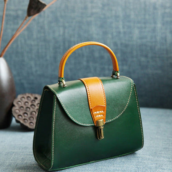Handmade Women's Green Leather Handbags Purse Vintage Small Handbag Shoulder Bag Purse