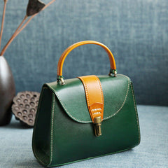 Handmade Women's Green Leather Handbags Purse Vintage Small Handbag Shoulder Bag Purse