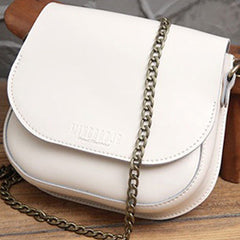 Cute White LEATHER Flip Chain Side Bag Handmade WOMEN Saddle Phone Crossbody BAG Purse FOR WOMEN