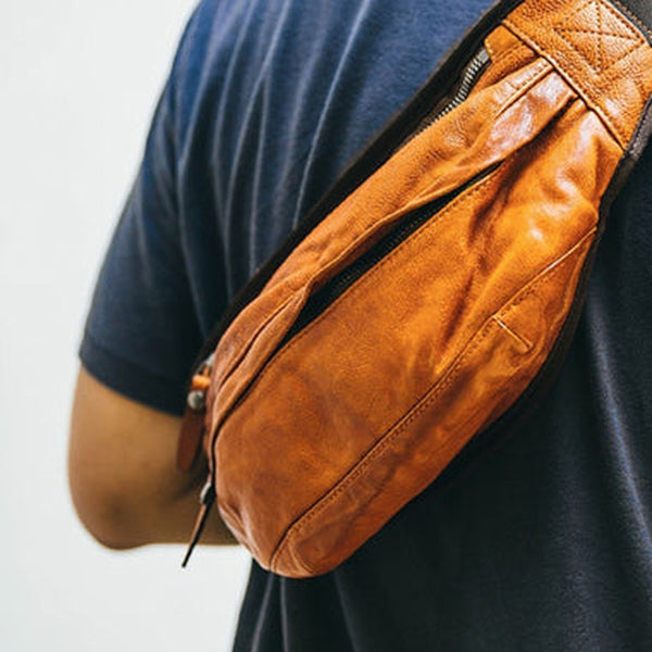 Leather Mens Cool Sling Bag Crossbody Bag Chest Bag Fanny Pack for men