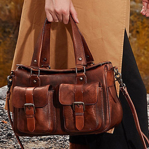 Handmade Coffee Leather Womens Satchel Shoulder Bag Best Handbag Vintage Crossbody Purses for Ladies
