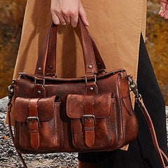 Handmade Coffee Leather Womens Satchel Shoulder Bag Best Handbag Vintage Crossbody Purses for Ladies