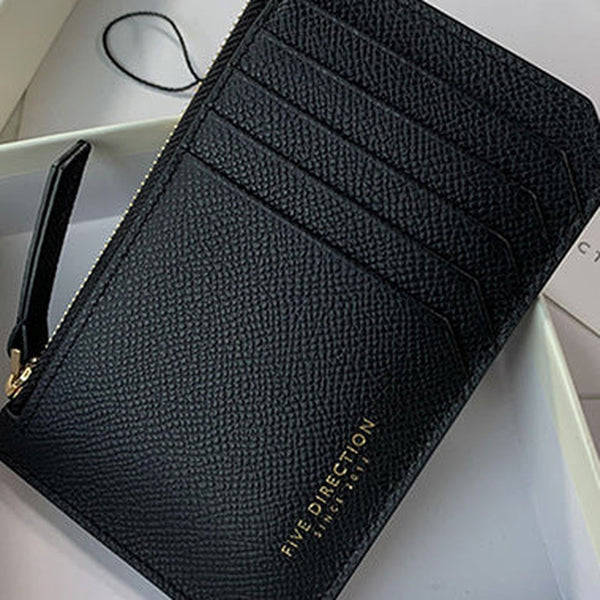 Cute Women Black Leather Slim Card Holder Card Wallet Zipper Change Wallet For Women