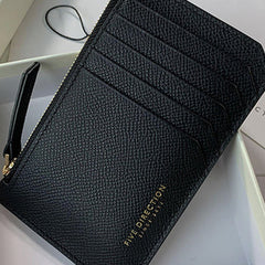 Cute Women Black Leather Slim Card Holder Card Wallet Zipper Change Wallet For Women