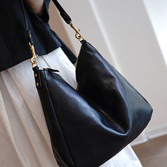 Vintage Black Leather Shoulder Tote Women Crossbody Tote Onthego Shoulder Bag for Women