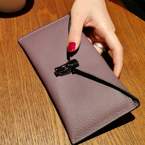 Cute Womens Purple Leather Envelope Wallet Slim Clutch Purse Checkbook Long Wallet for Women