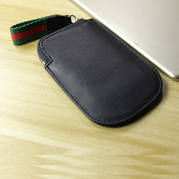 Cute Women Slim Black Leather Mini Zip Coin Wallet Small Zip Change Wallet For Women
