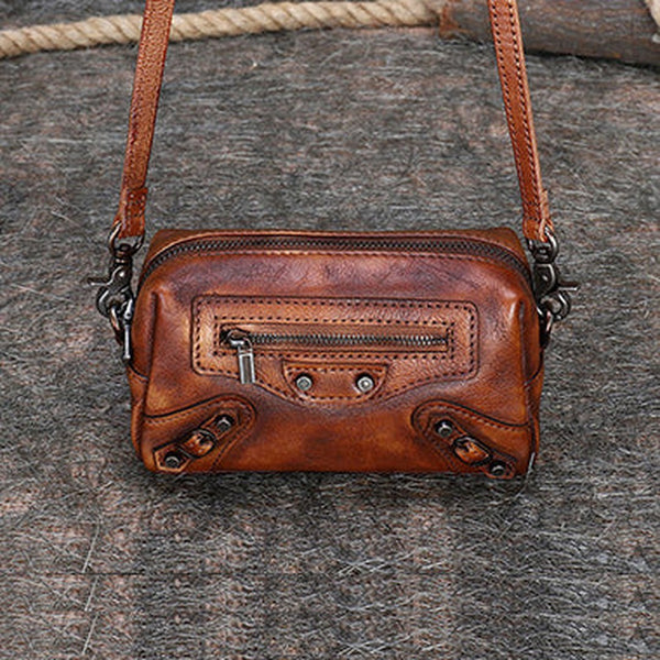 Vintage Womens Brown Leather Wristlet Wallets Mini Shoulder Bag Small Crossbody Bag for Women