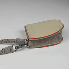 Womens Beige&Khaki Leather Coin Zip Wallet with Leather Chain Leather Zip Wristlet Purse for Ladies