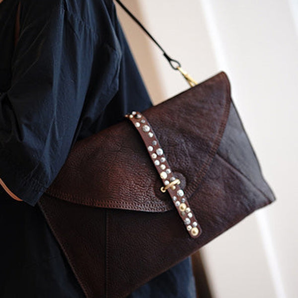 Coffee Envelope Leather Shoulder Bag Large Clutch Women Crossbody Purse for Women