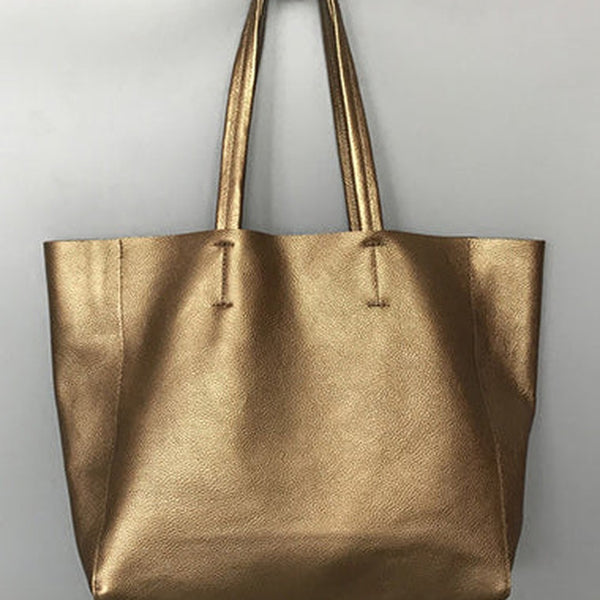 Fashion Womens Bronze Silver Leather Oversize Tote Bag Gold Shoulder Tote Bags Handbag Tote For Women