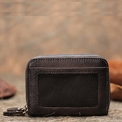 Vintage Women Gray Leather Card Holders Small Double Zip Card Wallet Small Wallet For Women