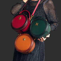 Womens Leather Small Round Handbag Crossbody Purse Round Shoulder Bag for Women