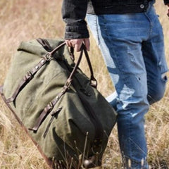 Weekender Duffle Bag Green Canvas Duffle Bag Waxed Canvas Duffle Bag Canvas and Leather Duffle Bag