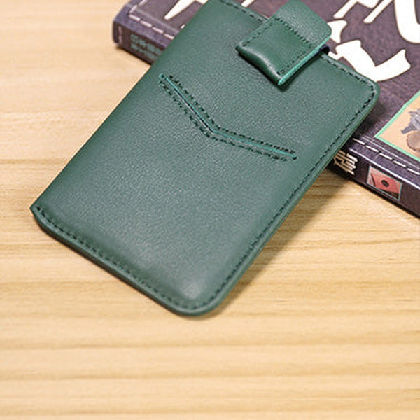 Slim Womens Green Leather Card Holder Wallet Vertical RFID Minimalist Card Holders Wallet for Ladies