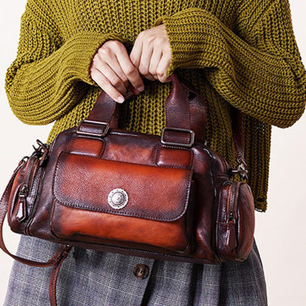 Handmade Red Leather Womens Vintage Handbag Best Shoulder Bag Vintage Crossbody Purses for Ladies