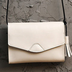 Cute White LEATHER Flip Side Bag Handmade WOMEN Envelope Crossbody BAG Purse FOR WOMEN