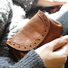 Vintage Women Brown Leather Billfold Wallet Lace Coin Wallet Change Wallet For Women