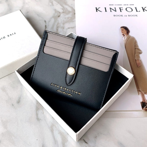 Minimalist Women Black&Red Vegan Leather Small Wallet Billfold Card Holder Card Wallets Slim Card Holders Credit Card Holder For Women