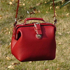 Handmade Womens Small Red Leather Doctor Handbag Side Purse Doctor Purse for Women