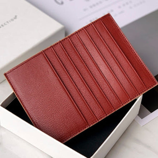 Women Red Leather Vertical Card Holder Wallet With Coin Pocket Slim Card Wallet For Women