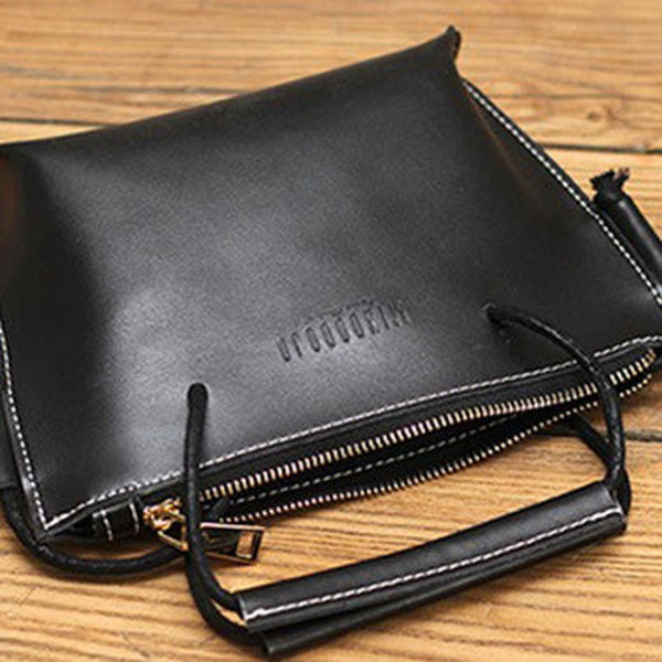 Cute LEATHER HandBag Black Handmade WOMEN Small Side BAG Phone Purse FOR WOMEN