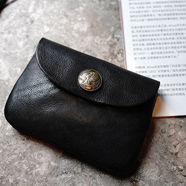 Vintage Women Black Leather Billfold Wallet Slim Coin Wallets Headphone Case Cord Organizer For Women