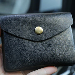 Mini Womens Black Leather Billfold Wallet Small Wallet with Coin Pocket Envelope Wallet for Ladies