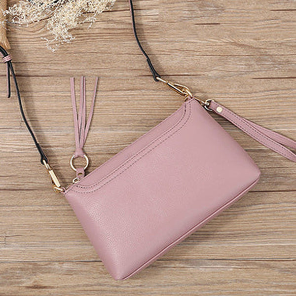 Pink Zip Leather Wristlet Wallet Womens Small Crossbody Purse Minimalist Shoulder Bag for Women