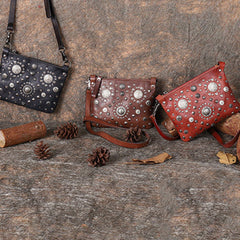 Leather Womens Rivets Shoulder Bags Saddle Vintage Slim Crossbody Purse for Women
