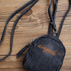 Vintage Mens Denim Mini Pouch with Lanyard Denim Small Card Coin Purse for Women