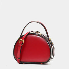 Cute Womens Red Leather Half Round Crossbody Purse Handbag Round Red Shoulder Bag for Women