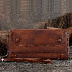 Vintage Brown Leather Wristlet Wallets Womens Zip Around Wallet Ladies Bifold Clutch Wallet for Women