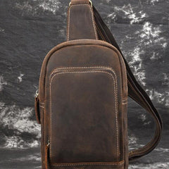 Dark Brown Leather Men's Sling Bag Sling Pack Leather Chest Bag One Strap Backpack For Men