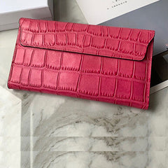 Cute Women Rose Pink Vegan Leather Long Wallet Crocodile Pattern Card Holder Clutch Wallet For Women