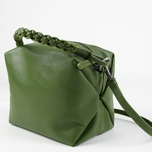 Cute Womens Green Leather Handbag Purse Cube Leather  Shoulder Bag Crossbody Purse for Ladies