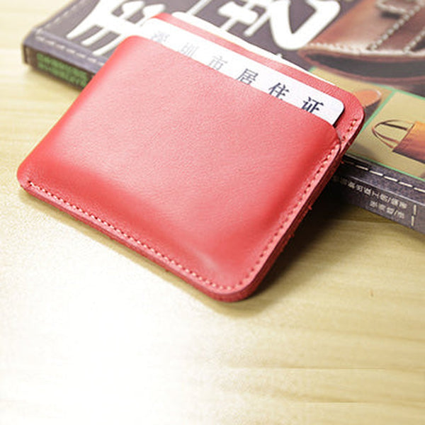 Vintage Womens Red Leather Slim Card Holder Wallet Minimalist Card Holders Wallet for Ladies